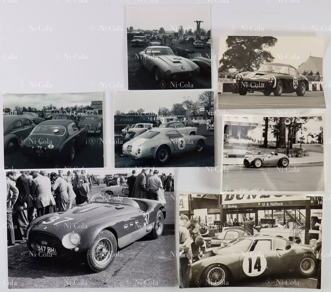 Ferrari 7x B/W Press Photos from the 50s / 60s: Partly original images, including e.g. 250 SWB, 340 MM Vignale, 250 LM etc., from 16 x 11 to 25 x 18 cm