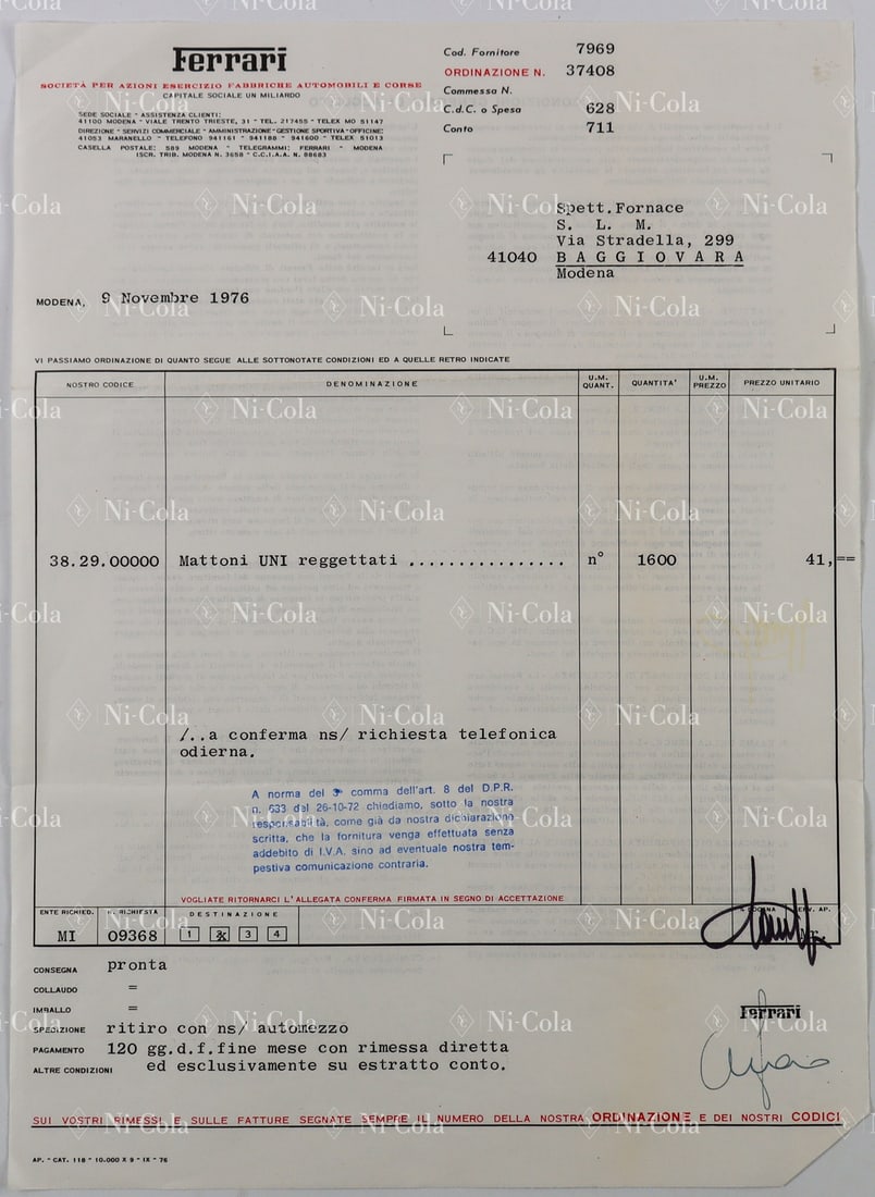 Ferrari Original Ferrari S.p.A. Factory Order Confirmation (1 of 2)