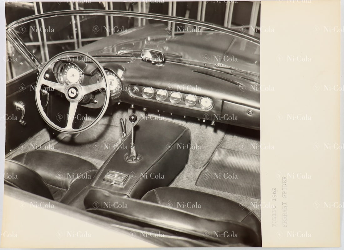 Ferrari Original Large-Format B/W Press Photo Automobile Sa: Cockpit shot of the Ferrari 250 GT SWB California Spyder, s/n 1883GT, 24 x 17 cm