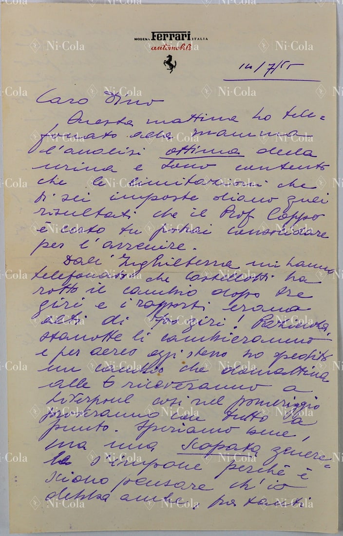 Ferrari Original handwritten letter from Enzo Ferrari to Di (1 of 5)