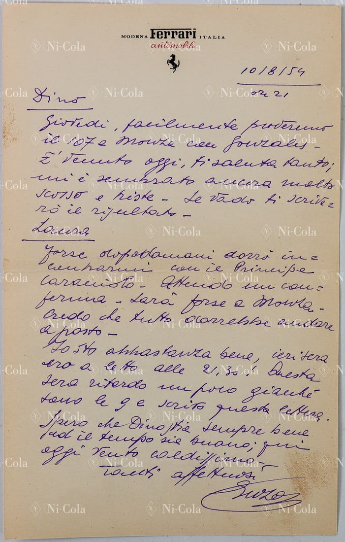 Ferrari Original handwritten letter from Enzo Ferrari to Di (1 of 3)