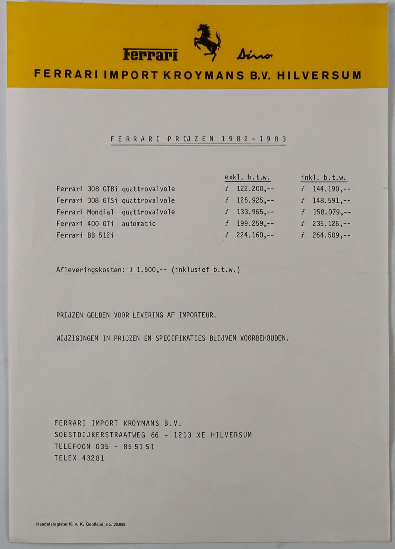 Ferrari Original Internal Price List for Kroymans B.V. Hilv (1 of 1)