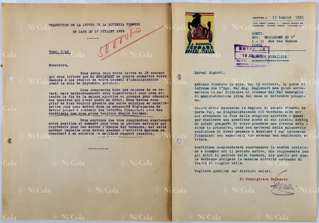 Ferrari Original Letter from Enzo Ferrari to Englebert date (1 of 1)