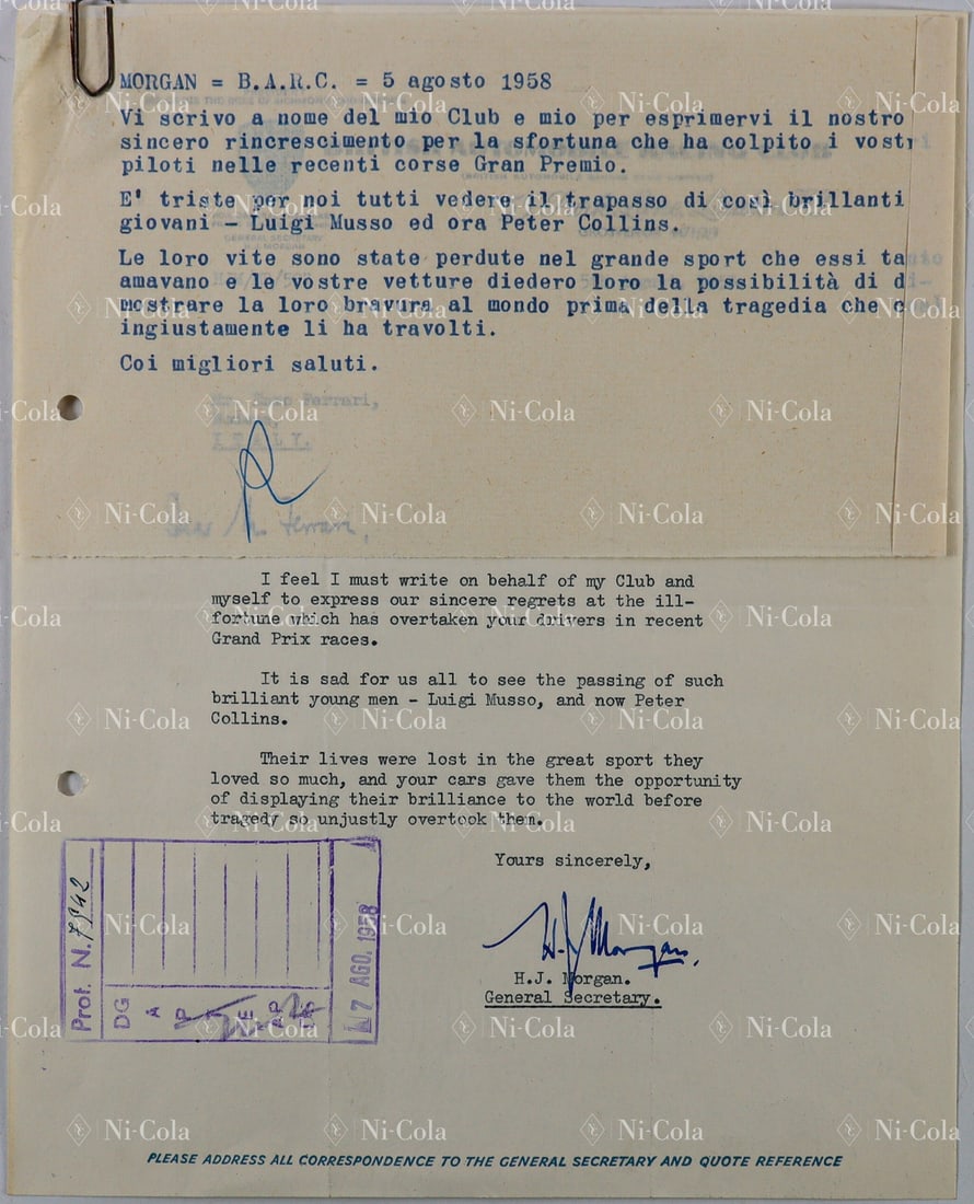 Ferrari Letter from the President of the BARC to Enzo Ferra (1 of 2)