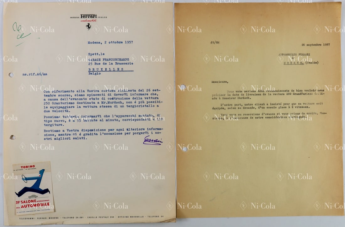 Ferrari Correspondence between Enzo Ferrari and Jacques Swa (1 of 4)