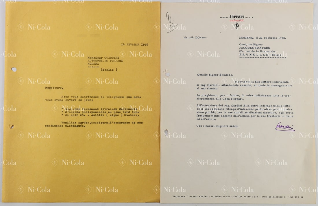 Ferrari Correspondence between Enzo Ferrari and Jacques Swa (1 of 4)