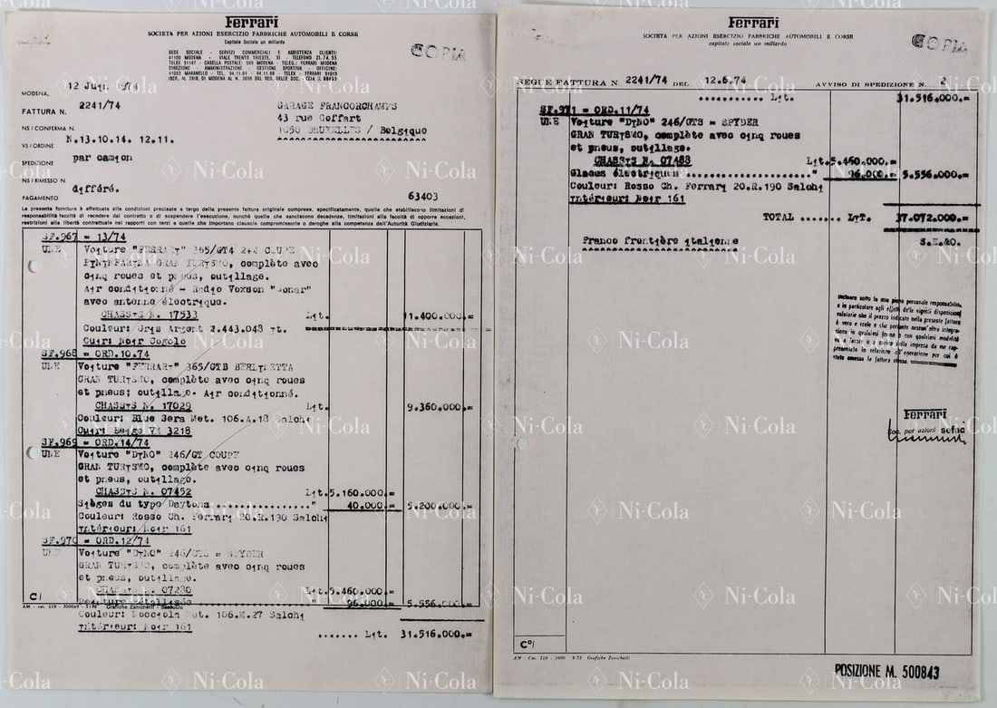 Ferrari Factory Invoice to the Belgian Importer Garage Fran (1 of 3)