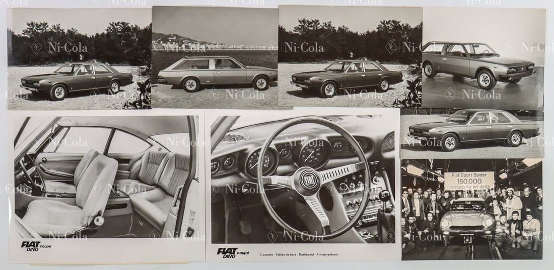 Fiat 8 original B/W press photos from the 1970s: E.g. Fiat Sport Spider, 130 'Opera', 130 'Maremma' etc., 6x stamped 'Carrozzeria Pininfarina-Torino'