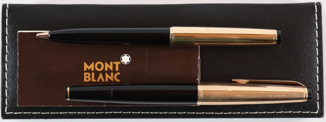 Gentlemens Corner Mont Blanc writing set: Fountain pen Meisterstück 72 and ballpoint pen 77, with guarantee card, no original case