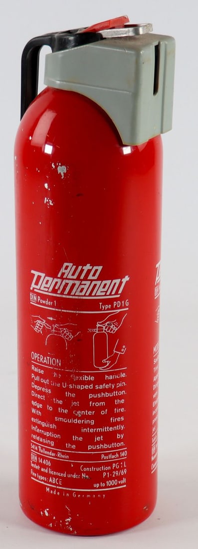 Porsche Car permanent fire extinguisher from 7.8.74 (1 of 3)