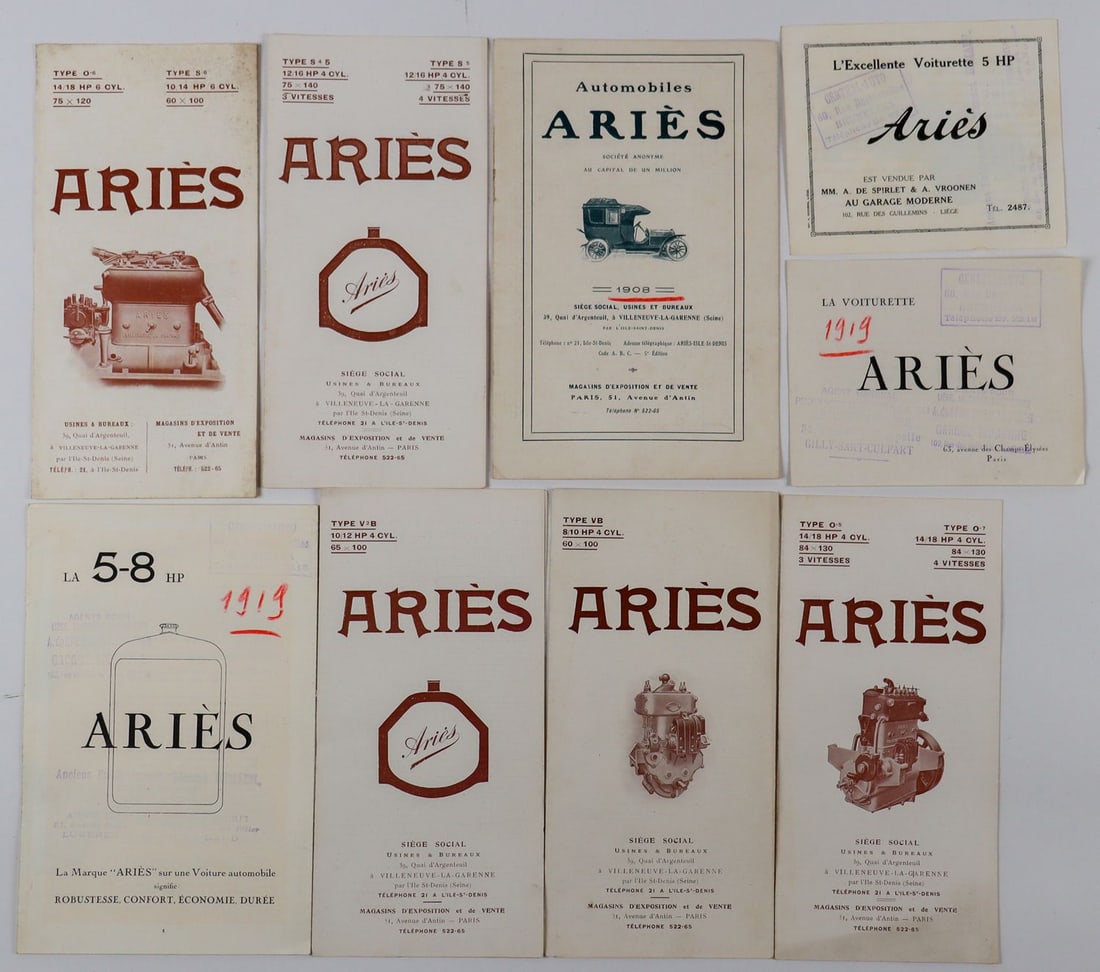 Automobilia 9 brochures Aries from the 1900/1910s (1 of 1)