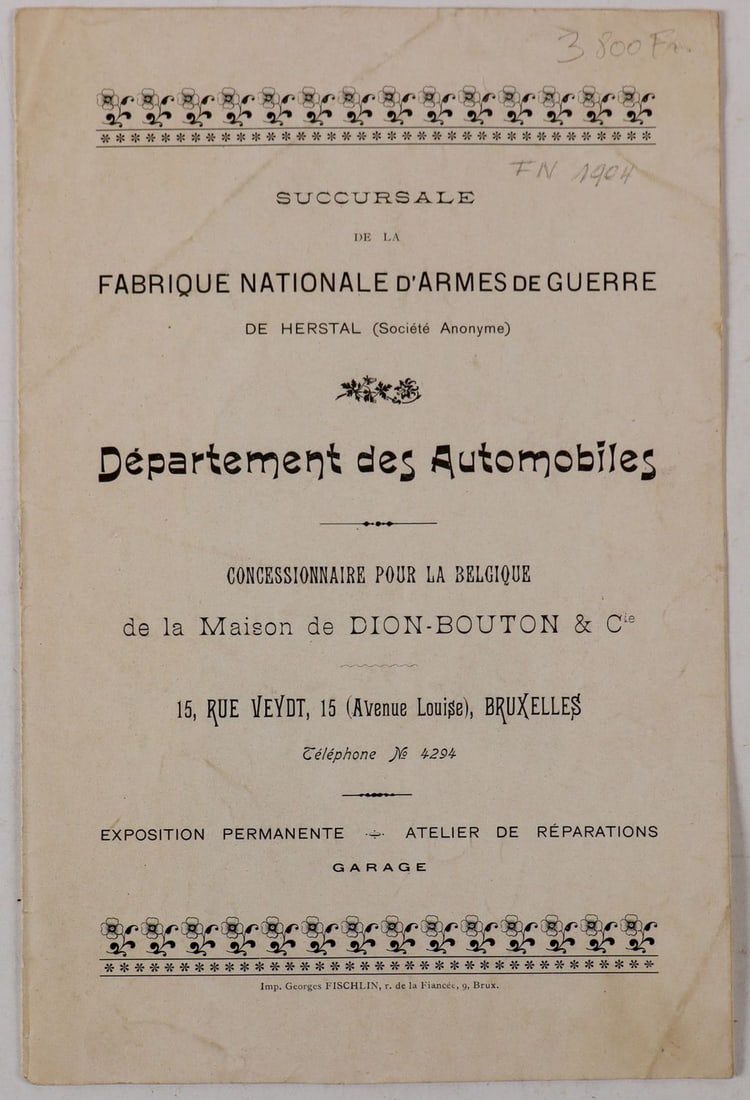Automobilia Fabrique Nationale Brochure Motor Vehicle Autho (1 of 2)