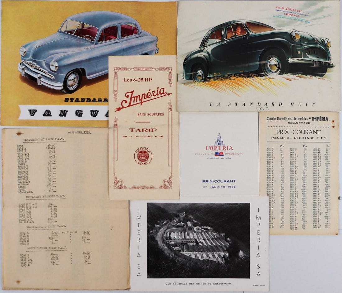 Automobilia Imperia 7-piece Price Lists and Brochures from: French and Dutch