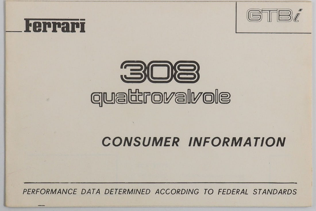 Ferrari Consumer Information Type 308 Quattrovalvole (1 of 2)