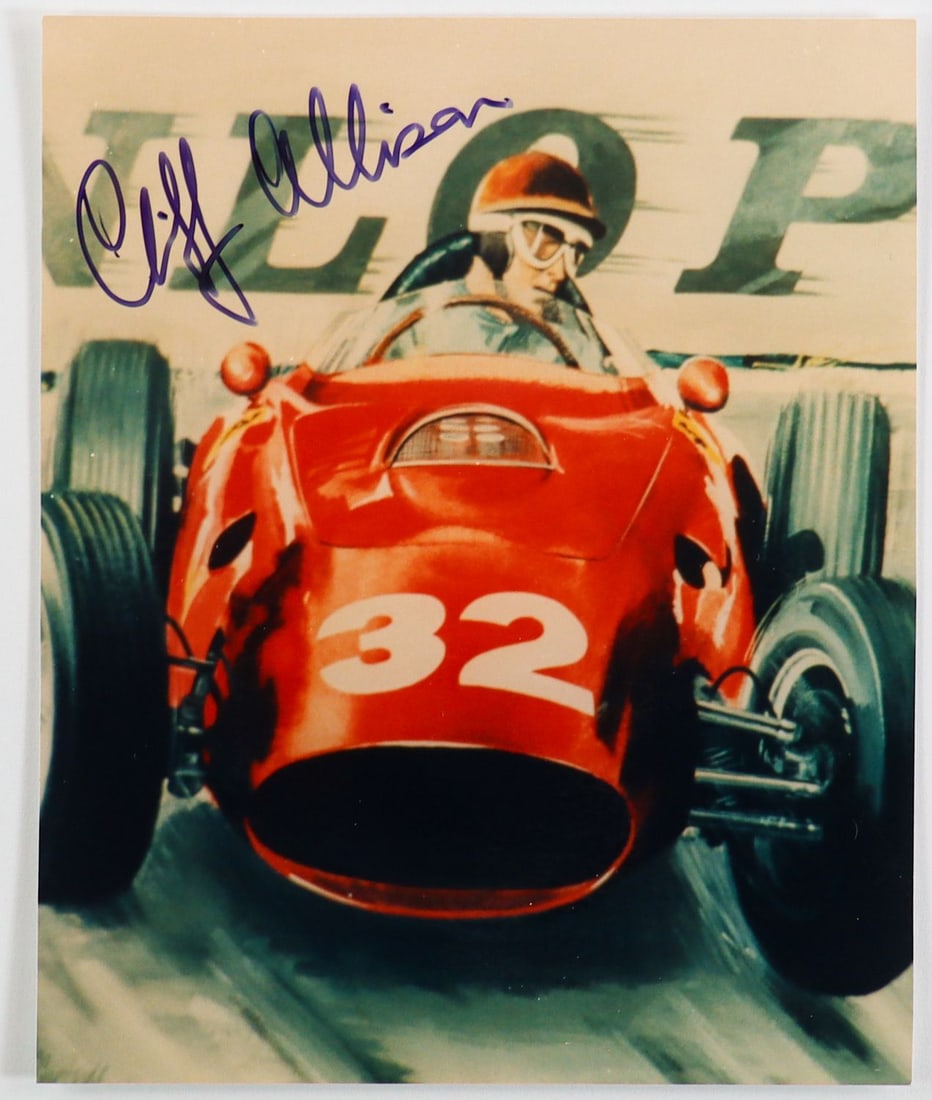 Ferrari Original signed color photo of Cliff Allison: Ferrari 246, Grand Prix Monaco 1960, 12.5 x 10.5 cm