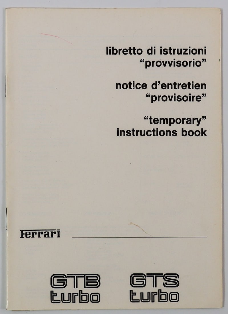 Ferrari Preliminary Manual Type GTB Turbo / GTS Turbo: 3-language, cat. 428/86 n. 150