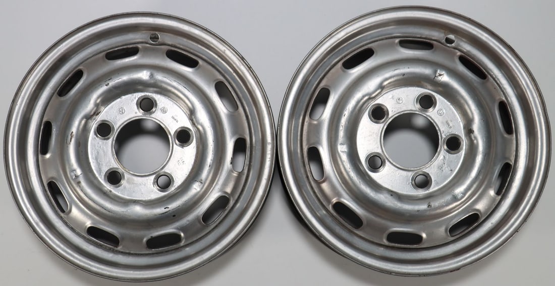 Porsche 2x Steel Wheel for Type 911 and 912 SWB: Manufacturer: Kronprinz, 4.5 x 15, stamped 8.63, used