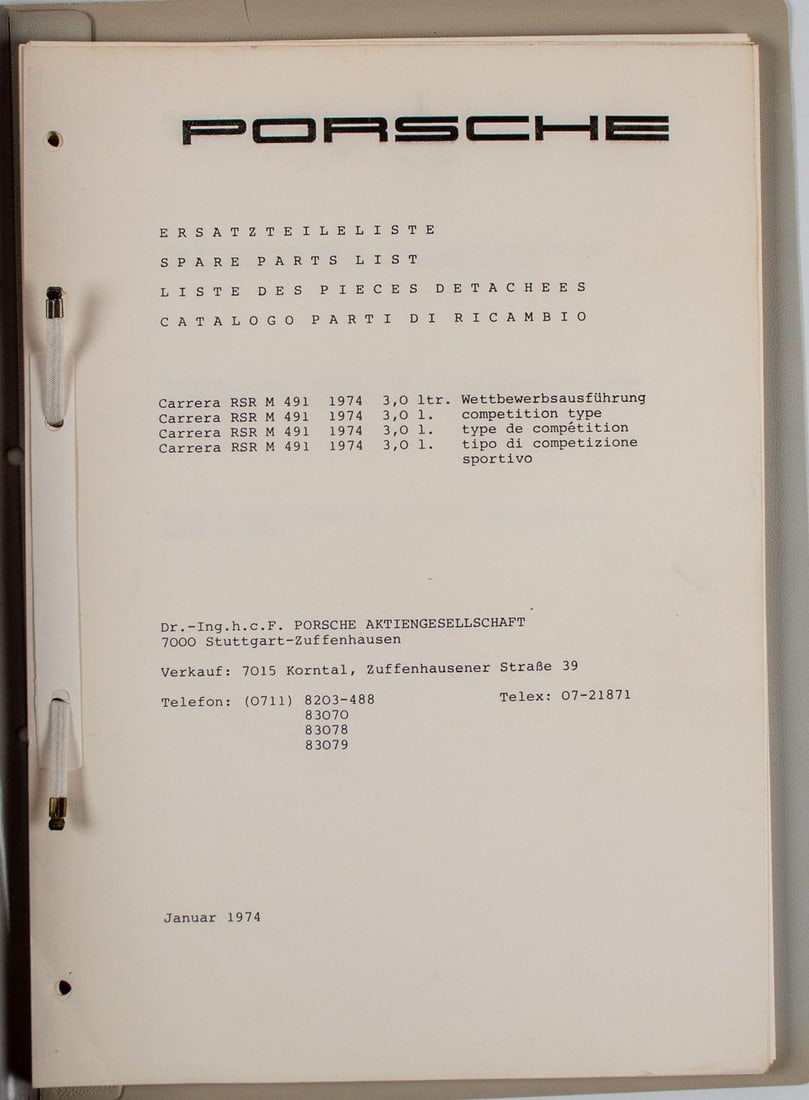 Porsche Spare parts list Type RSR M491 1974 3.0 ltr. from 1 (1 of 1)