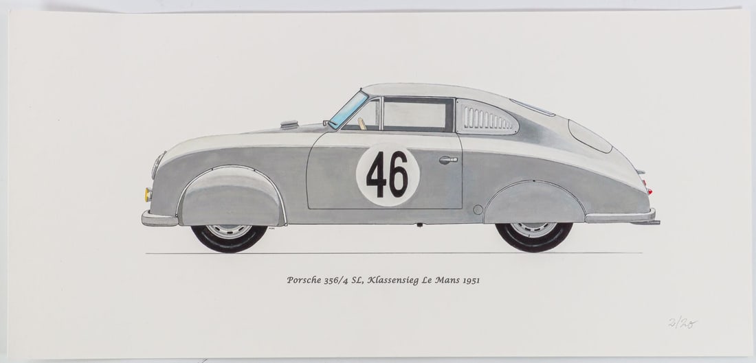 Porsche Art Print Porsche 356/4 SL Class Victory 24 h of Le: Artist: Matthias Mangold, 50 x 23.5 cm, numbered art print on paper sheet (no. 2/20)