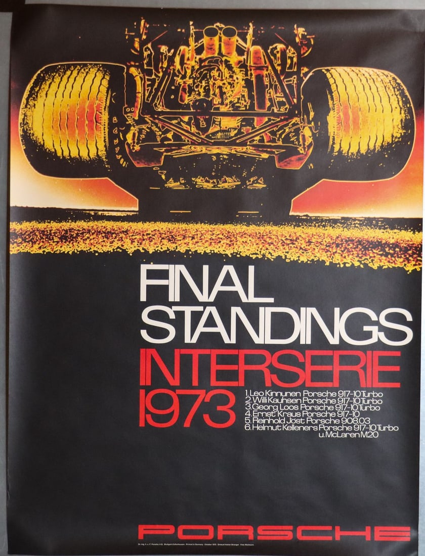 Porsche Poster 'Final Standings Interserie 1973': 101 x 76 cm