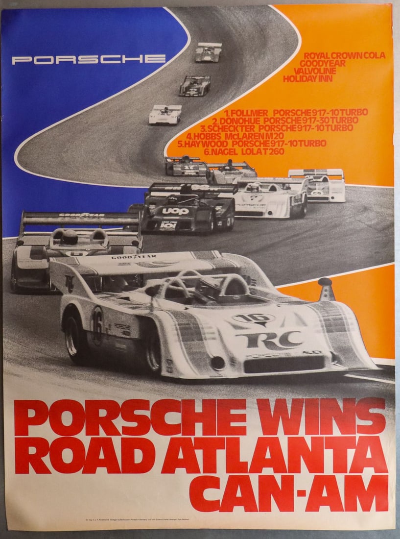 Porsche Poster 'Porsche wins Road Atlanta Can-Am von 1973': Design Atelier Strenger, July 1973, 101x76cm