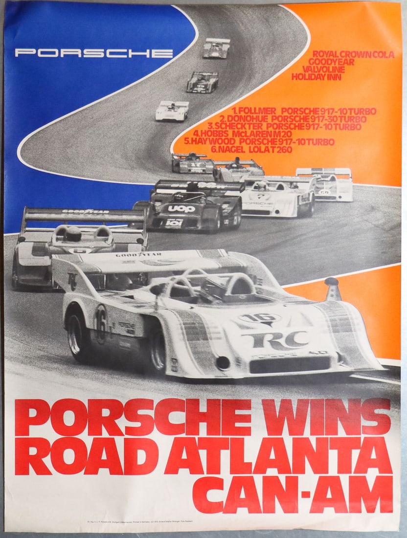 Porsche Poster 'Porsche wins Road Atlanta Can-Am' from 1973: 101 x 76 cm