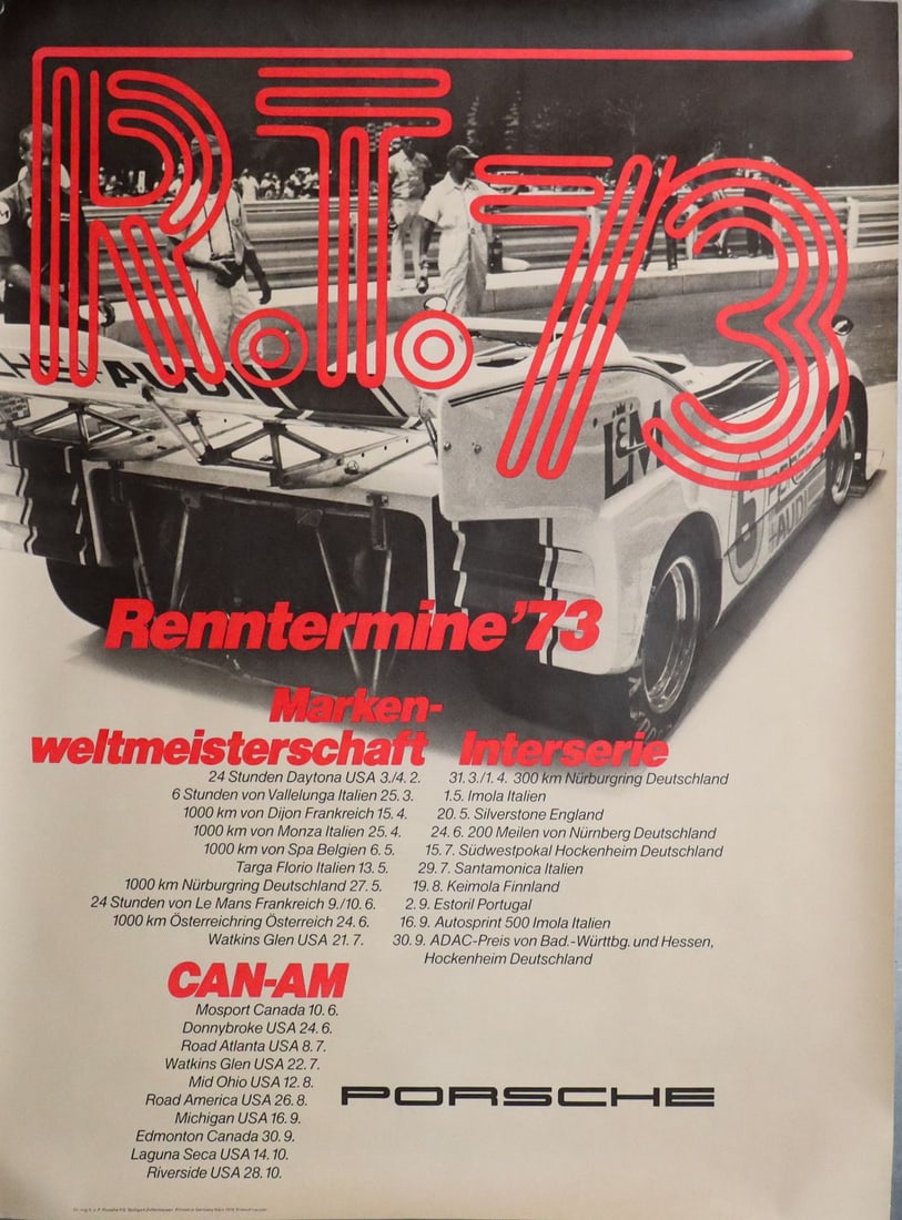 Porsche Poster 'Renntermine '73': Design by Lauster, 101x76cm