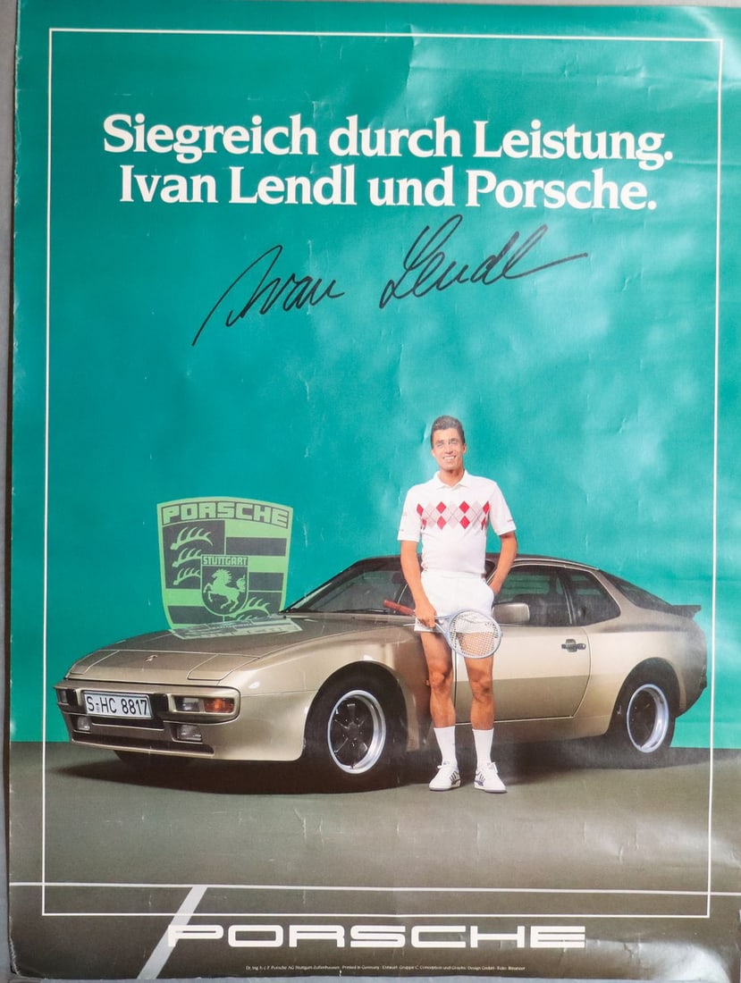 Porsche Poster signed by Ivan Lendel: 101 x 76 cm