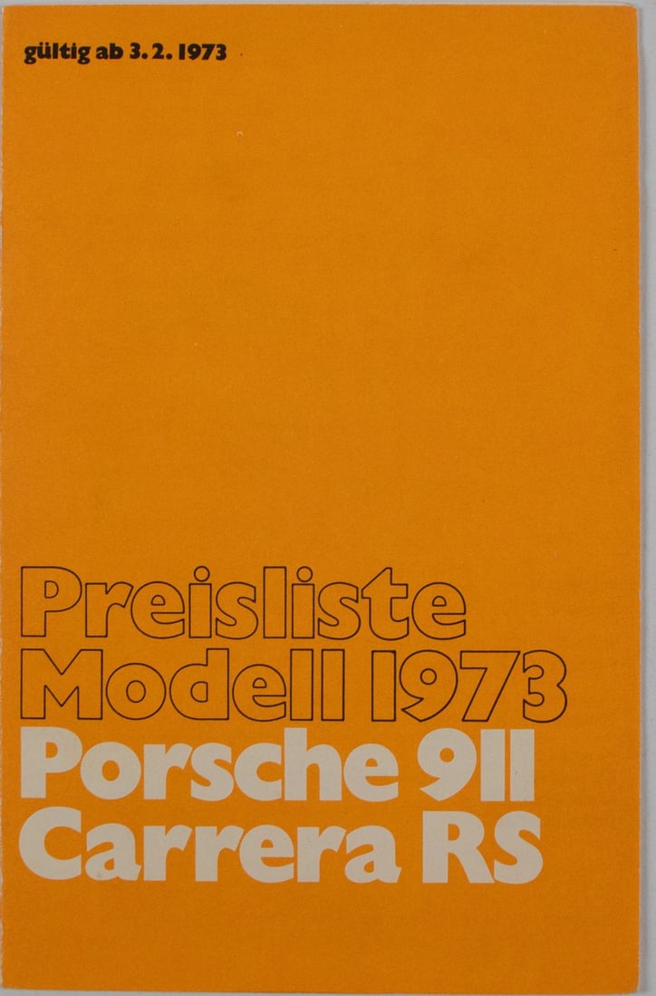 Porsche Price list Type Carrera RS Model 1973: 1016.11, German, 6 pages