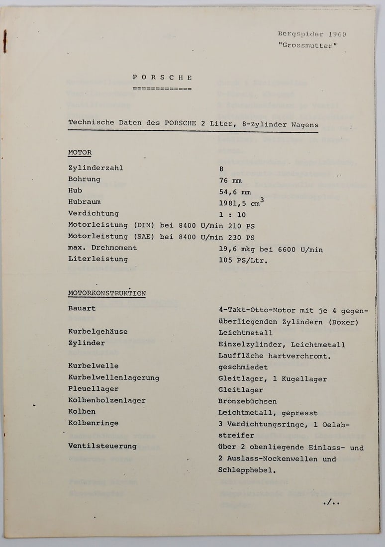 Porsche Technical Data Porsche 2 Liter 8 Cylinder Mountain (1 of 3)