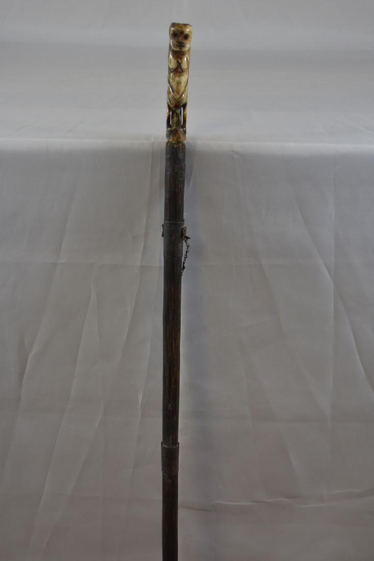 Old Walking Cane With African Carved Handle BONE: Old Walking Cane With African Carved Handle BONE w/sterling? Measures 34 1/2"