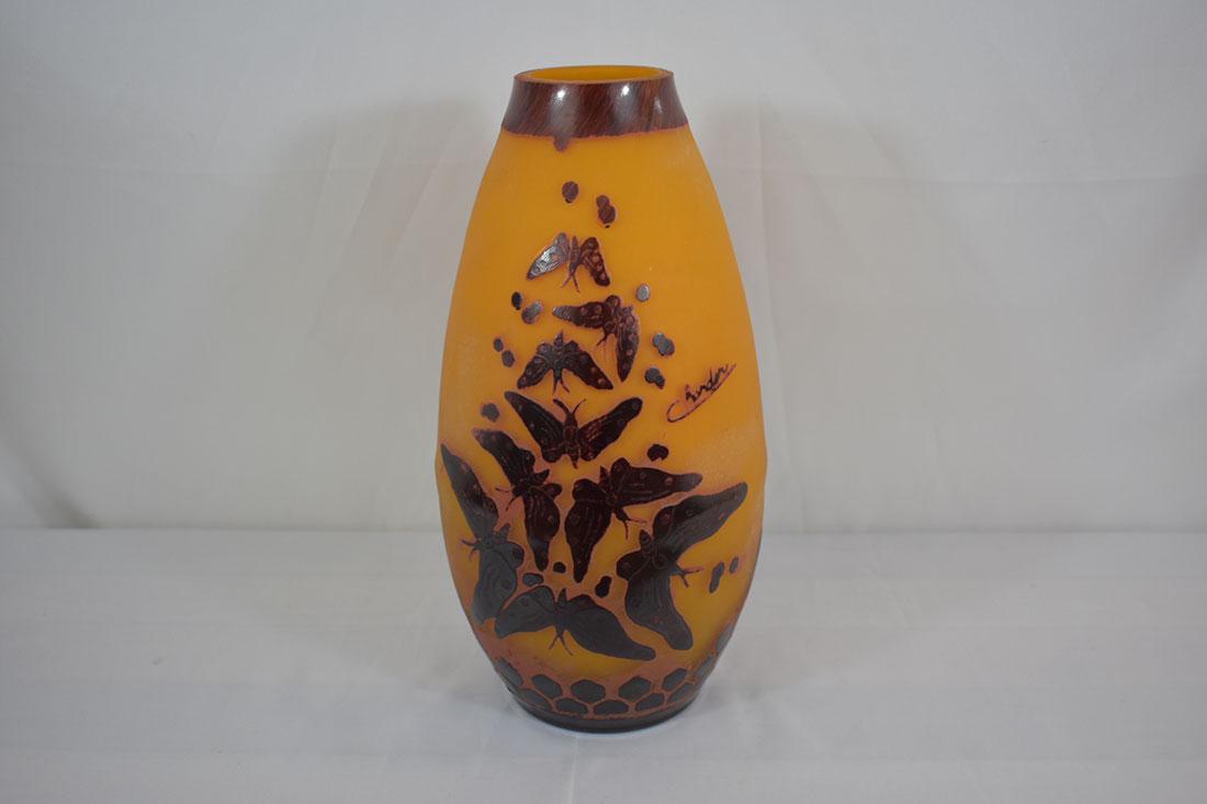 Charder Art Glass vase Signed: Signed Charder Butterfly Vase measures 12 1/2"T