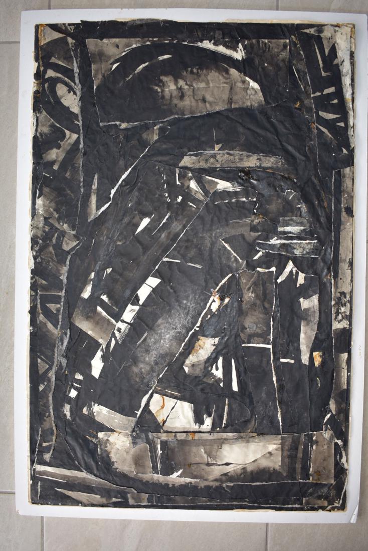 Sylvia Schuster Abstract Ink Charcoal Collage Head Sign: Original Painting signed Sylvia Schuster measures 41" x 28" frame, 38" x 25" painting.Biography Sylvia SchusterA native of New York City, Schuster divides her time between the East Coast and Iowa City