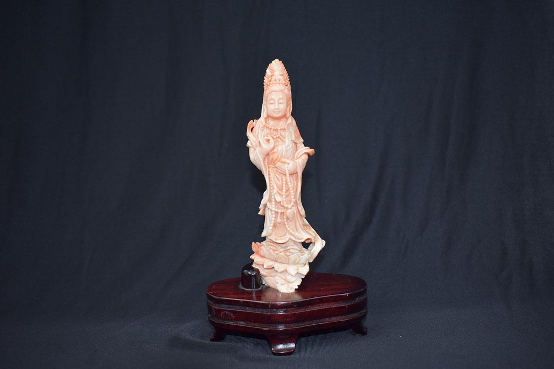 Antique Kwan Yin Chinese Coral Figurine (1 of 14)