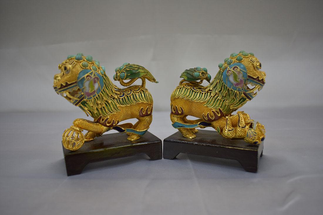 Pair Chinese Enamel On Silver Foo Dogs (1 of 5)