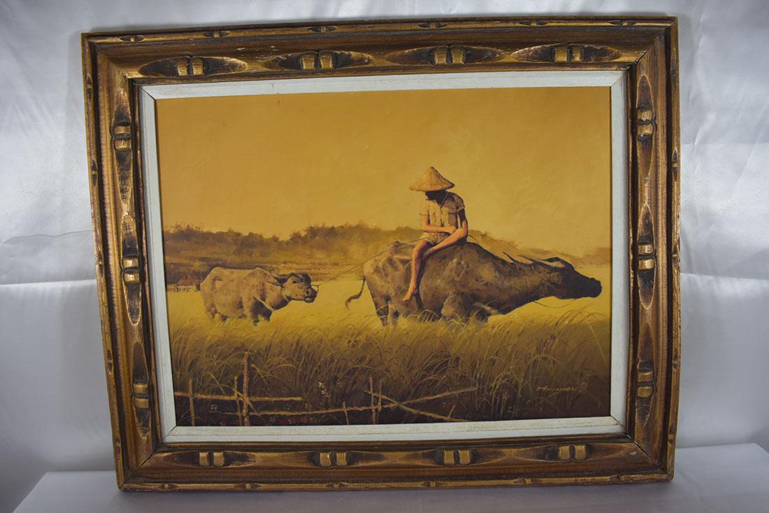 H Michel Japanese Painting Water Buffalo Listed Artist (1 of 6)