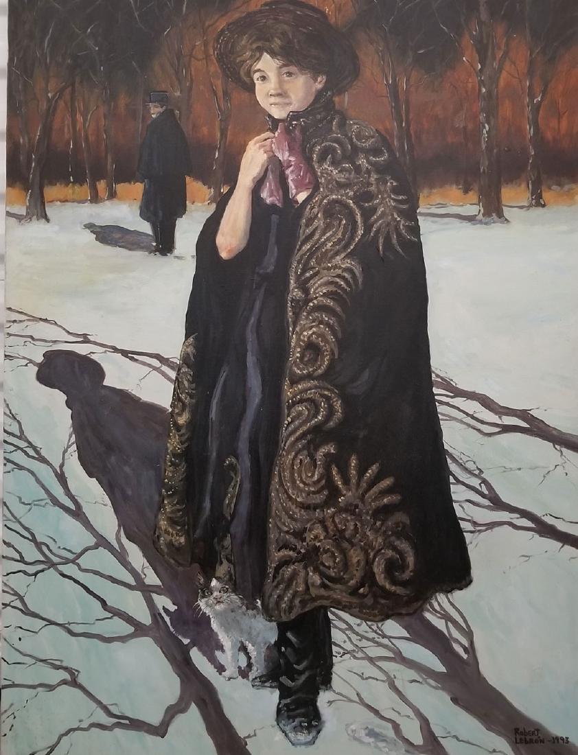 Signed Robert Lebron Painting Of His Wife Sandy 1993: Signed Oil on Canvas Robert Lebron Portrait of Wife 1993. Measures 40 x 30 Inches Stretcher Only. Robert Lebron was born in 1928 in New York City. At a young age he moved from New York to Puerto Rico