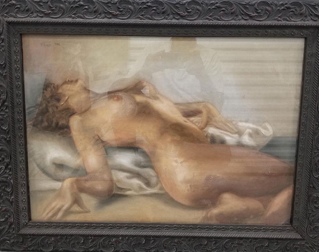 Signed Fried Pal Erotic Nude Pastel Painting 1893-1976: Signed Fried Pal Erotic Nude Pastel Painting. Measures 18 1/8" x 27 1/4" Art Only. Pal Fried, (1893-1976), Hungarian American artist, was born in Budapest and studied at the Hungarian Academie under P