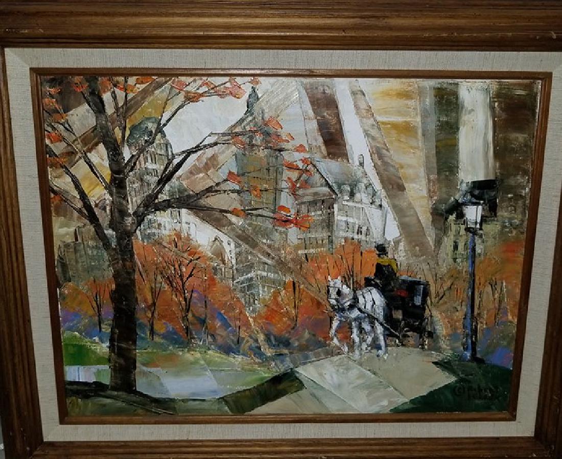 Signed Robert Lebron Cubism Central Park NYC Painting: Signed Oil on Canvas Robert Lebron Cubism Landscape Painting. Measures 12 x 16 Inches Stretcher Only. Robert Lebron was born in 1928 in New York City. At a young age he moved from New York to Puerto R