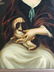 Antique Old Master Oil Painting Women W/ Dog on Tin - 9