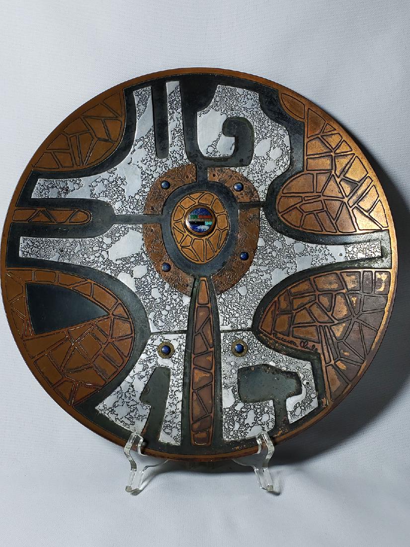 Fine Arts And Crafts Inlaid Plate Signed: Fine Arts And Crafts Inlaid Plate Signed wit Lapiz & Malachite. Measures 11 5/8"