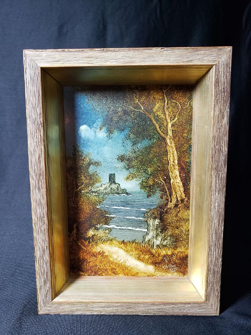 A Fine Painting Signed By Robert J Hall 2 of 2: A Fine Painting Signed By Robert J Hall 2 of 2. Measures 7" x 5" , Art 5.5" x 3.5"
