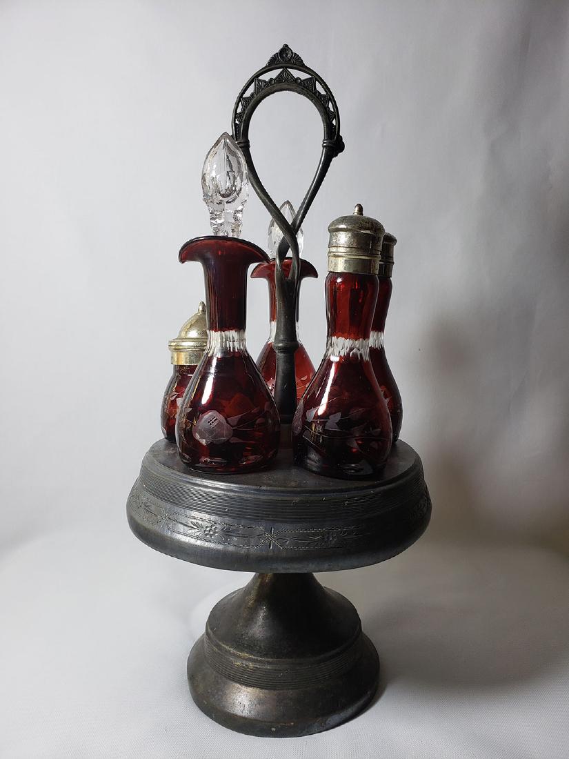 Antique cut to clear glass ruby cruet set (1 of 14)