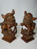 A fine pr of Chinese boxwood foo dogs ca 1900-30