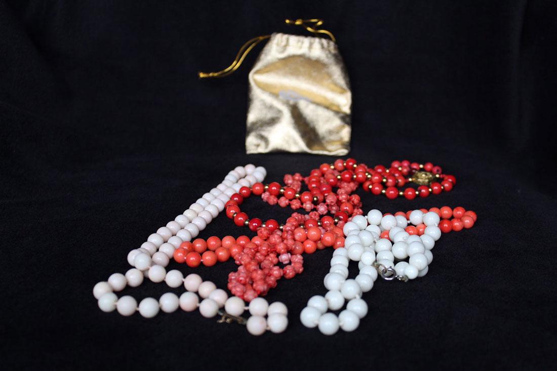 Lot of five Chinese coral necklaces red pink and white (1 of 8)