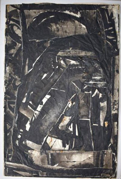 Sylvia Schuster Abstract Ink Charcoal Collage Head Sign: Original Painting signed Sylvia Schuster measures 41" x 28" frame, 38" x 25" painting.Biography Sylvia SchusterA native of New York City, Schuster divides her time between the East Coast and Iowa City