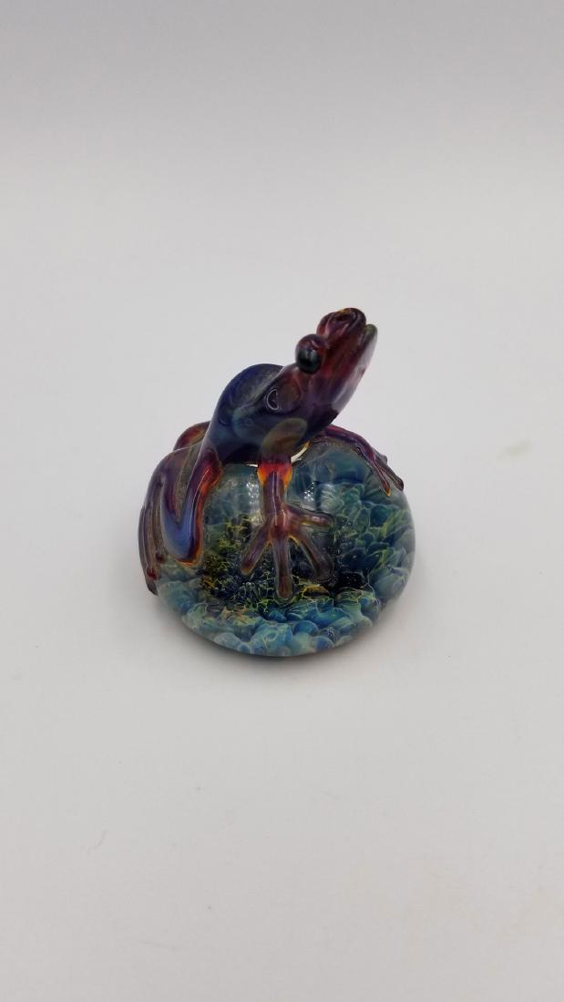 Signed Art Glass Frog Seth Parks: Frog on Glass Ball, signed Seth Parks, Red measures 2"