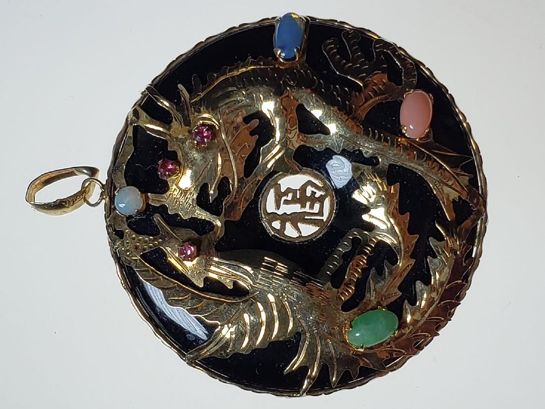 18 K Gold Chinese phoenix bird pendant w/ opal ruby (1 of 8)