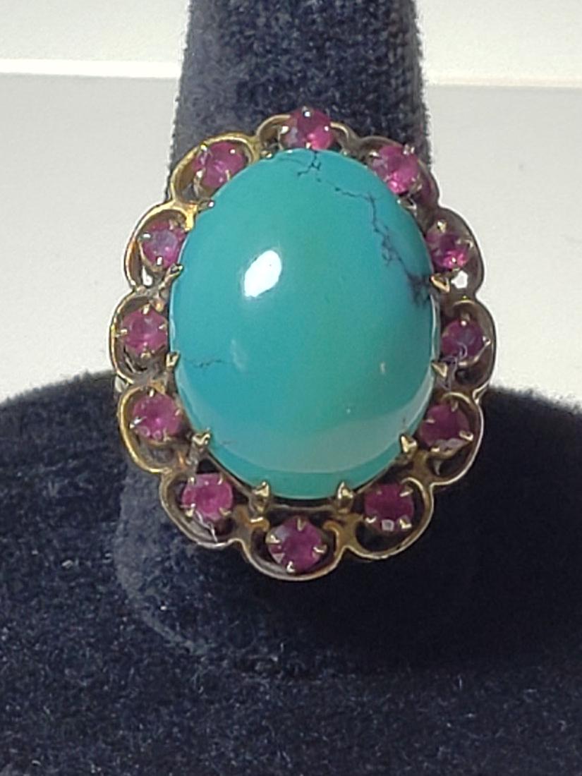 14 K gold ring Turquoise with ruby "MATRIX" (1 of 9)