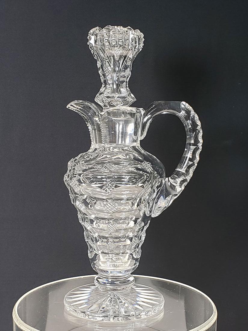 American Brilliant Pd cut glass cruet Pairpoint "SAVOY": American Brilliant Period cut glass cruet Pairpoint "SAVOY" pattern with a fabulous pattern cut glass stopper. Measures 8" Tall.